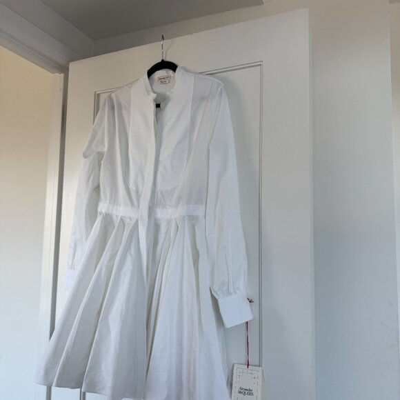 NWT Alexander McQueen Mini Shirt Dress Band Collar Fit And Flare White Poplin - Picture 7 of 12